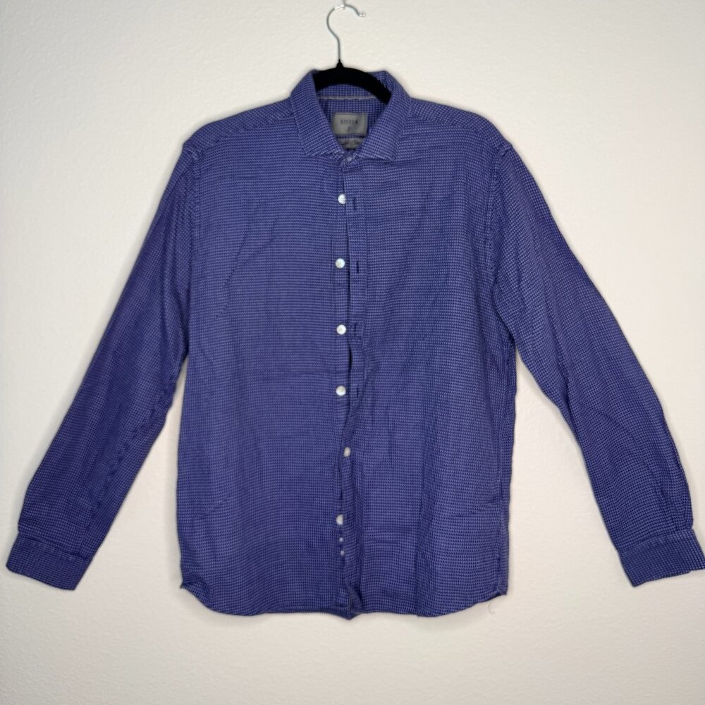 Stitch Textured Button-Down Shirt — Men’s Large — Blue Micro Pattern